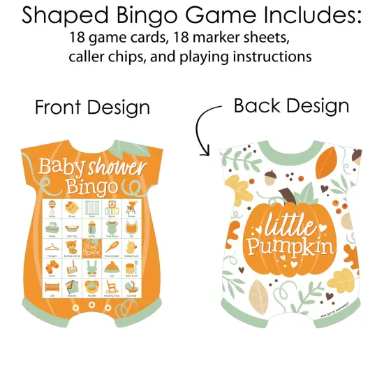 Big Dot of Happiness Little Pumpkin - Picture Bingo Cards and Markers - Fall Baby Shower Shaped Bingo Game - Set of 18 {4}