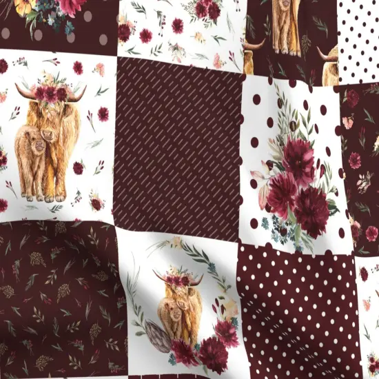 Various Fabrics by the Yard or Fat Quarter Highland Cow Scottish Shaggy Floral Baby Calf Cattle Custom Printed Fabric by Spoonflower {5}