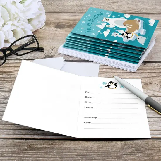 Big Dot of Happiness Arctic Polar Animals - Fill-in Winter Baby Shower or Birthday Party Invitations (8 Count) {6}