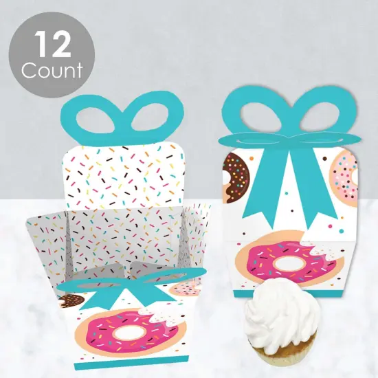 Big Dot of Happiness Donut Worry, Let's Party - Square Favor Gift Boxes - Doughnut Party Bow Boxes - Set of 12 {4}