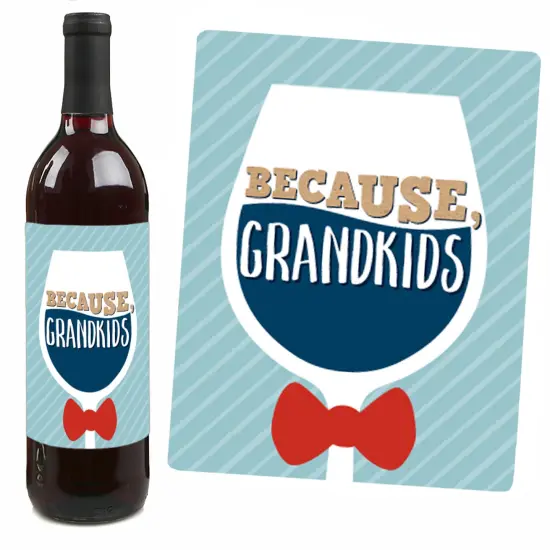 Big Dot of Happiness Grandpa, Happy Father's Day - We Love Grandfather Decorations for Men - Wine Bottle Label Stickers - Set of 4 {7}