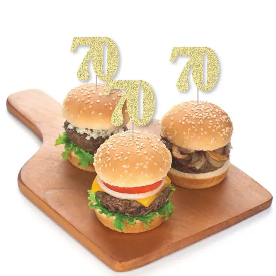 Big Dot of Happiness Gold Glitter 70 - No-Mess Real Gold Glitter Dessert Cupcake Toppers - 70th Birthday Party Clear Treat Picks - Set of 24 {4}