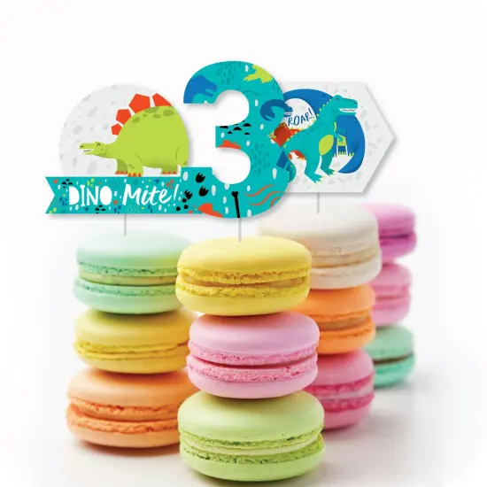 Big Dot of Happiness 3rd Birthday Roar Dinosaur - Dessert Cupcake Toppers - Three Rex Dino Third Birthday Party Clear Treat Picks - Set of 24 {6}