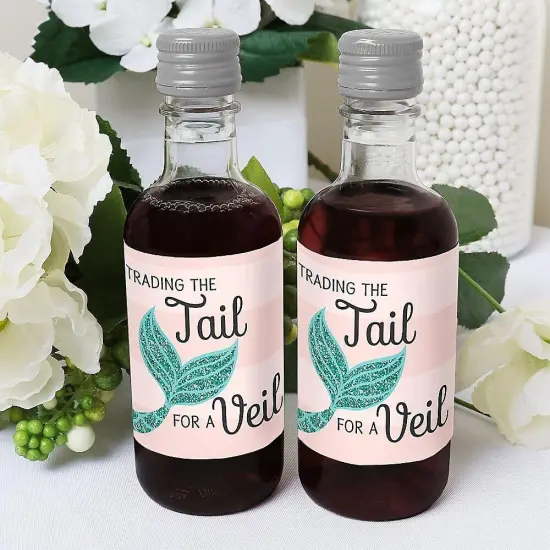 Big Dot of Happiness Trading The Tail For A Veil - Mini Wine & Champagne Bottle Label Stickers - Mermaid Bachelorette Bridal Shower Favor Gift - 16 Ct {6}