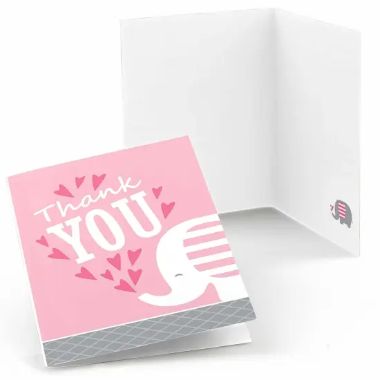Big Dot of Happiness Pink Elephant - Girl Baby Shower or Birthday Party Thank You Cards (8 count) {1}