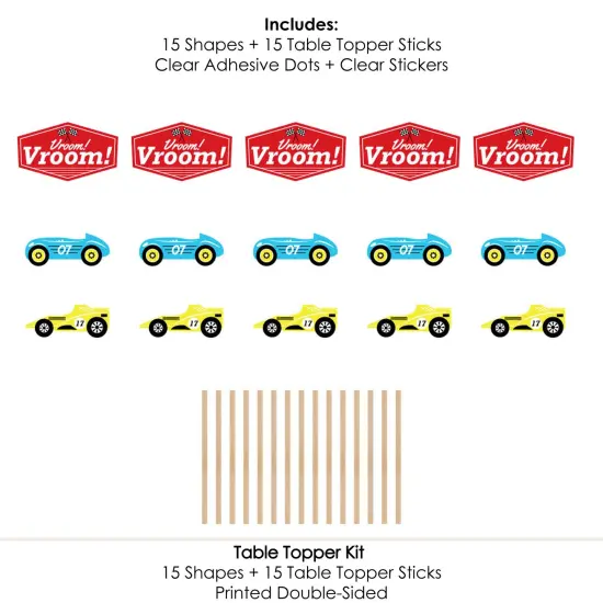 Big Dot of Happiness Let's Go Racing - Racecar - Race Car Birthday Party or Baby Shower Centerpiece Sticks - Table Toppers - Set of 15 {7}