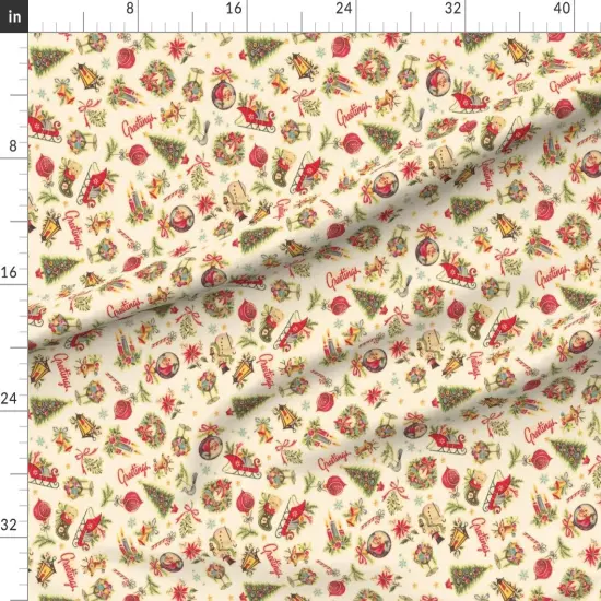 Various Fabrics by the Yard or Fat Quarter Retro Christmas Vintage Holiday Tree Candycane Ornaments Santa Custom Printed Fabric by Spoonflower {1}