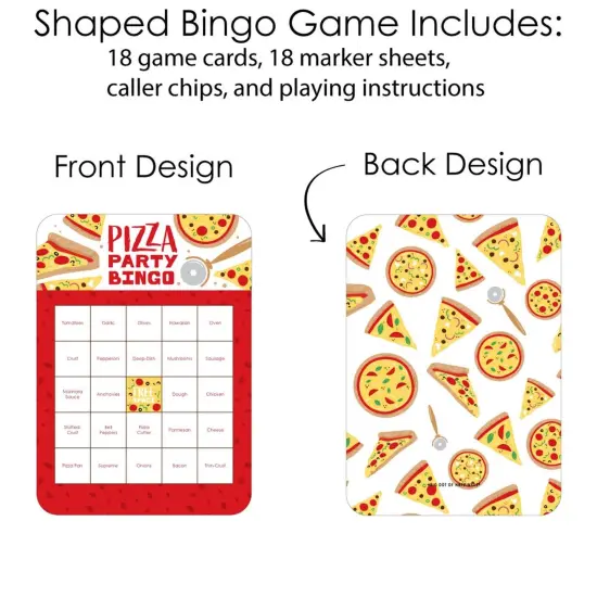 Big Dot of Happiness Pizza Party Time - Bingo Cards and Markers - Baby Shower or Birthday Party Bingo Game - Set of 18 {4}
