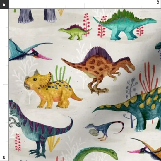 Various Fabrics by the Yard or Fat Quarter Dinosaur Jurassic Prehistoric Colorful Watercolor Hand Drawn Animals Custom Printed Fabric by Spoonflower {4}