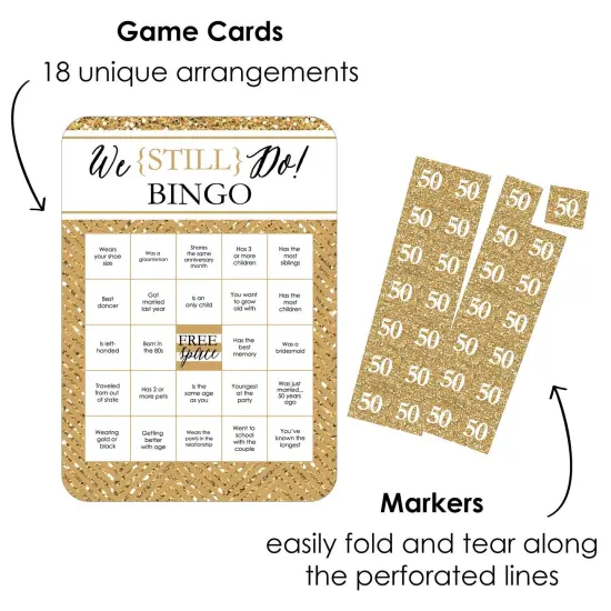Big Dot of Happiness We Still Do - 50th Wedding Anniversary -&nbsp; Find the Guest Bingo Cards and Markers - Anniversary Party Bingo Game - Set of 18 {3}