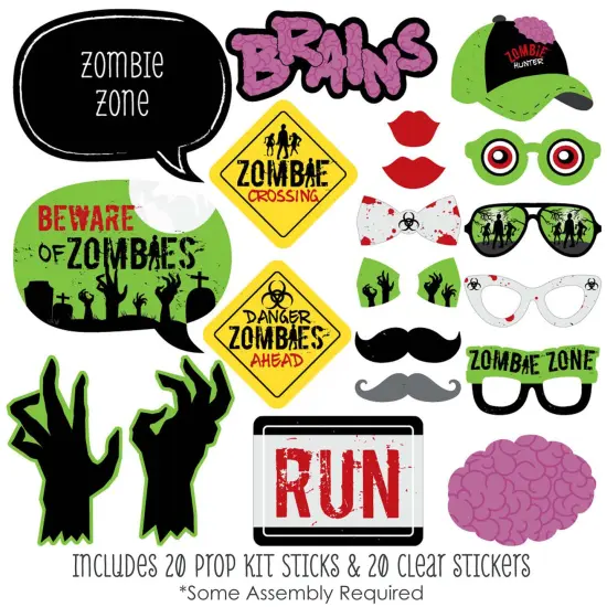 Big Dot of Happiness Zombie Zone - Halloween or Birthday Zombie Crawl Party Photo Booth Props Kit - 20 Count {3}