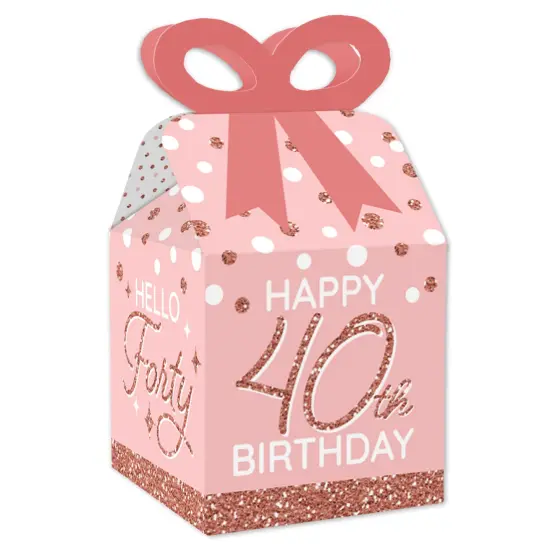 Big Dot of Happiness 40th Pink Rose Gold Birthday - Square Favor Gift Boxes - Happy Birthday Party Bow Boxes - Set of 12 {1}