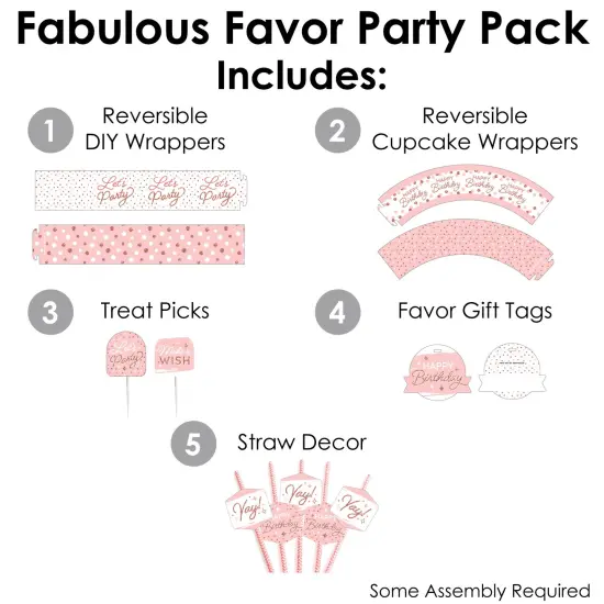Big Dot of Happiness Pink Rose Gold Birthday - Happy Birthday Party Favors and Cupcake Kit - Fabulous Favor Party Pack - 100 Pieces {3}