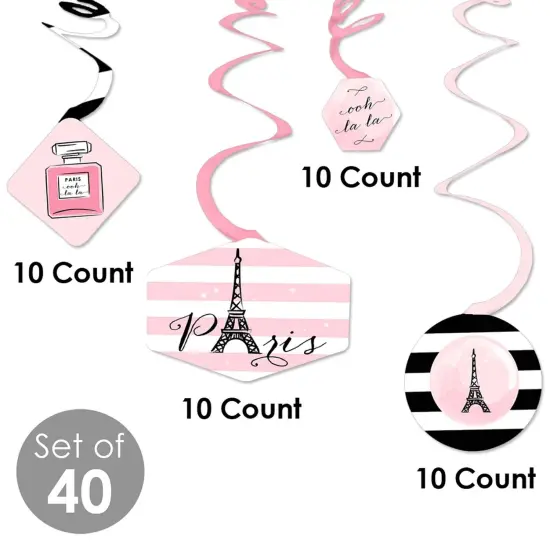 Big Dot of Happiness Paris, Ooh La La - Paris Themed Baby Shower or Birthday Party Hanging Decor - Party Decoration Swirls - Set of 40 {6}