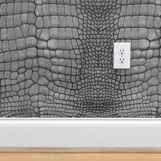 Pre-Pasted Wallpaper 2FT Wide Aligator Skin Grey Scales Reptile Dragon Custom Pre-pasted Wallpaper by Spoonflower {4}