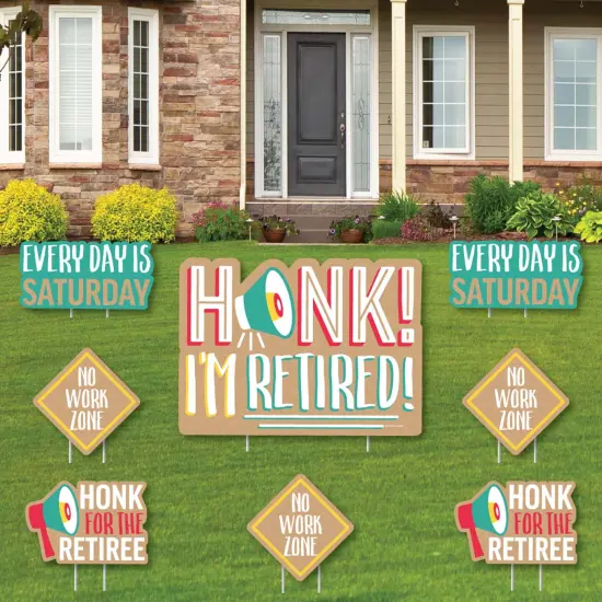 Big Dot of Happiness Honk, I'm Retired - Yard Sign and Outdoor Lawn Decorations - Retirement Party Yard Signs - Set of 8 {1}