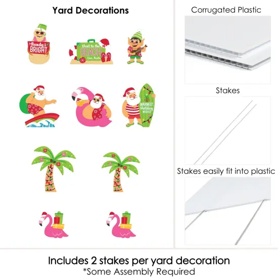 Big Dot of Happiness Tropical Christmas - Santa, Palm Tree, Suitcase, Flamingo, Snowman, Elf Lawn Decor - Outdoor Beach Santa Holiday Yard Decor-10 Pc {7}