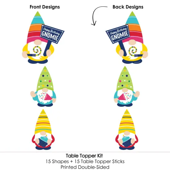 Big Dot of Happiness Gnome Birthday - Happy Birthday Party Centerpiece Sticks - Table Toppers - Set of 15 {6}