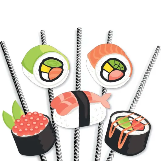 Big Dot of Happiness Let's Roll - Sushi - Paper Straw Decor - Japanese Party Striped Decorative Straws - Set of 24 {7}