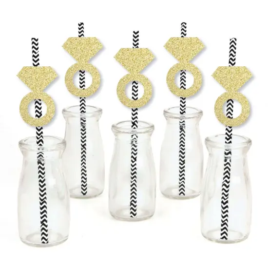 Big Dot of Happiness Gold Glitter Diamond Ring Party Straws - No-Mess Real Glitter Cut-Outs & Bridal or Bachelorette Party Paper Straws - Set of 24 {3}