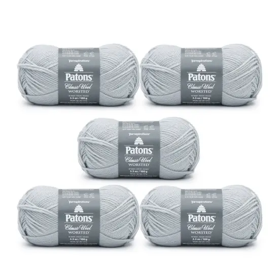 Patons Classic Wool Cool Gray Yarn - 5 Pack of 3.5oz/100g - Wool - 4 Medium - 210 Yards - Knitting/Crochet {1}