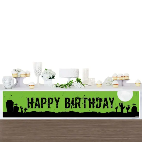 Big Dot of Happiness Zombie Zone - Birthday Zombie Crawl Happy Birthday Decorations Party Banner {4}