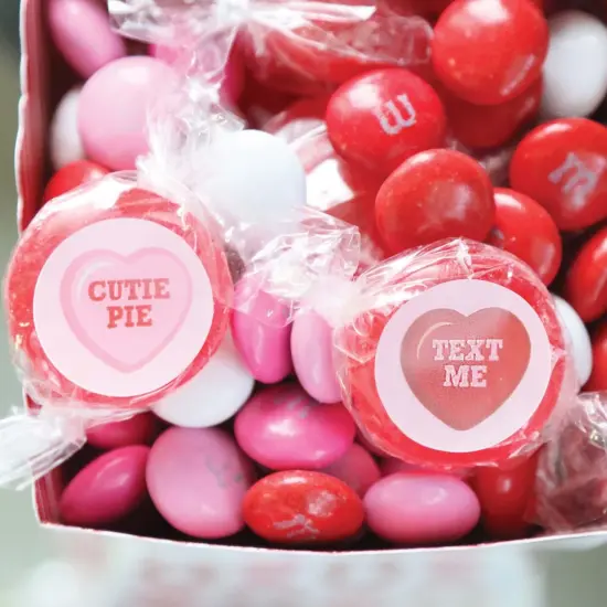 Big Dot of Happiness Conversation Hearts - Valentine's Day - Round Candy Valentine's Day Sticker Favors - Labels Fits Chocolate Candy (1 sheet of 108) {6}
