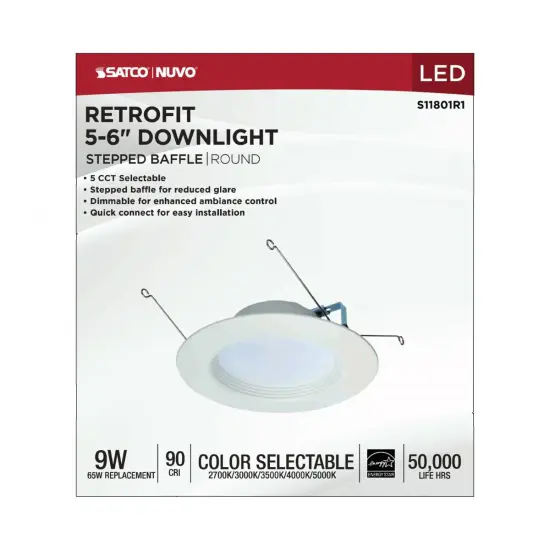 Satco 9w LED Downlight Retrofit 5-6" Adjustable Color Temperature 120v Dimmable warm-white {5}