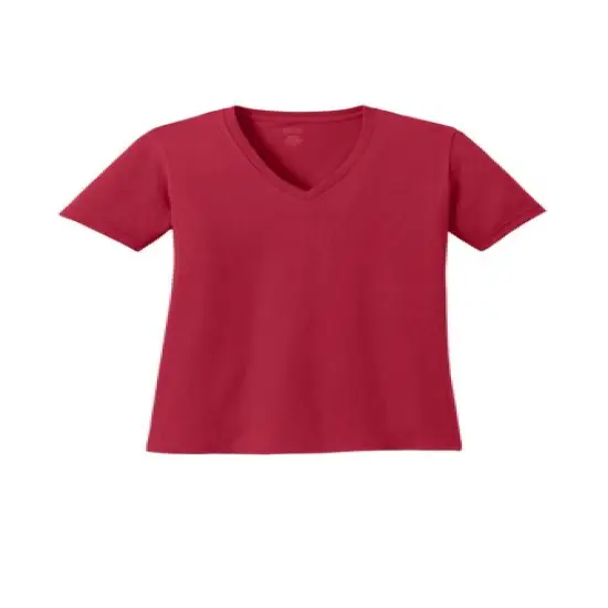 Port & Company&reg; Ladies Core Cotton V-Neck Short Sleeve T-Shirt Red {1}