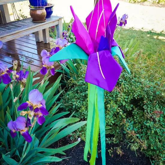 In the Breeze 5227 &mdash; Iris Windtail &mdash; Colorful 3D Purple Flower Windsock with Flowing Tails {3}