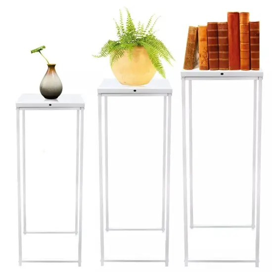 3Pcs Metal Flower Pot Holder Square Flower Vase Stand Wedding Party Decor White {1}