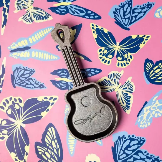 Lodge Cast Iron Mini Skillet, Dolly Parton Rockstar Guitar Shape Design with Signature, Seasoned Cookware, 12 inch diameter {5}