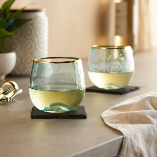 Aqua Bubble Stemless Wine Glass Set {2}