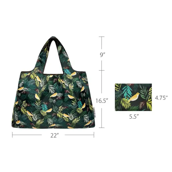 Wrapables Large Foldable Tote Nylon Reusable Grocery Bags, Birds in Ferns {2}