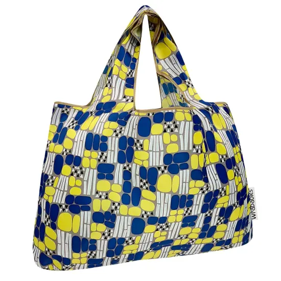 Wrapables Large Foldable Tote Nylon Reusable Grocery Bags, Yellow Abstract {1}