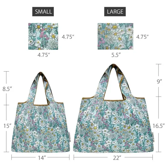 Wrapables Large & Small Foldable Tote Nylon Reusable Grocery Bags, Set of 2, Spring Flora {2}
