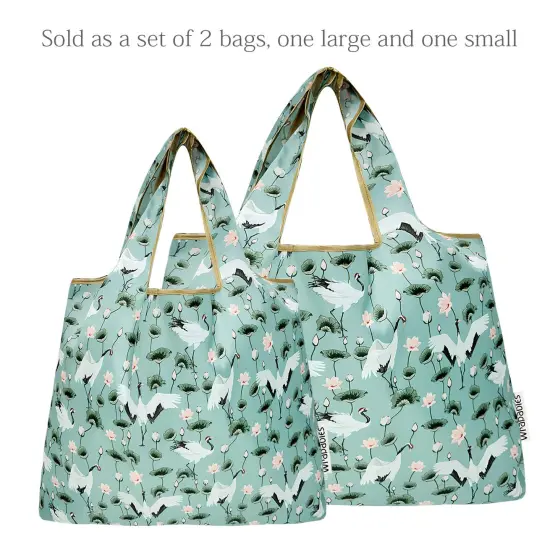 Wrapables Large & Small Foldable Tote Nylon Reusable Grocery Bags, Set of 2, Lotus Cranes {3}