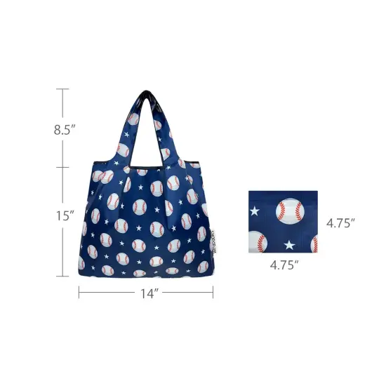 Wrapables Medium Foldable Tote Nylon Reusable Grocery Bag (Set of 2), Baseball {2}