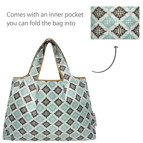 Wrapables Large & Small Foldable Tote Nylon Reusable Grocery Bags, Set of 2, Wallpaper {5}