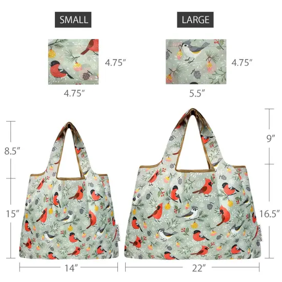 Wrapables Large & Small Foldable Tote Nylon Reusable Grocery Bags, Set of 2, Cardinals {2}
