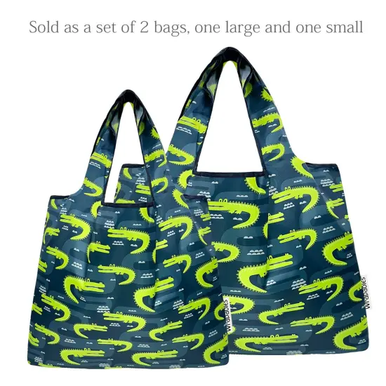 Wrapables Large & Small Foldable Tote Nylon Reusable Grocery Bags, Set of 2, Gators {3}