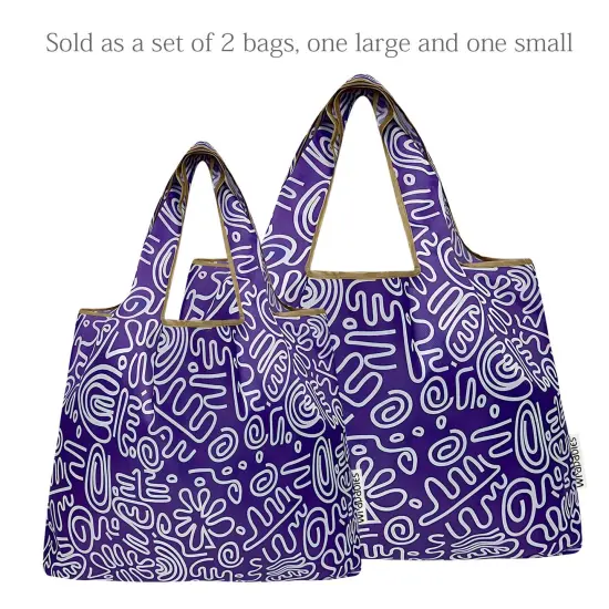 Wrapables Large & Small Foldable Tote Nylon Reusable Grocery Bags, Set of 2, Swiggle {3}