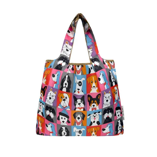 Wrapables Medium Foldable Tote Nylon Reusable Grocery Bag (Set of 2), Cute Dogs {3}