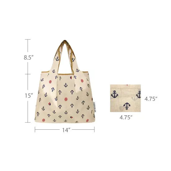 Wrapables Medium Foldable Tote Nylon Reusable Grocery Bag (Set of 2), Anchors Away {2}