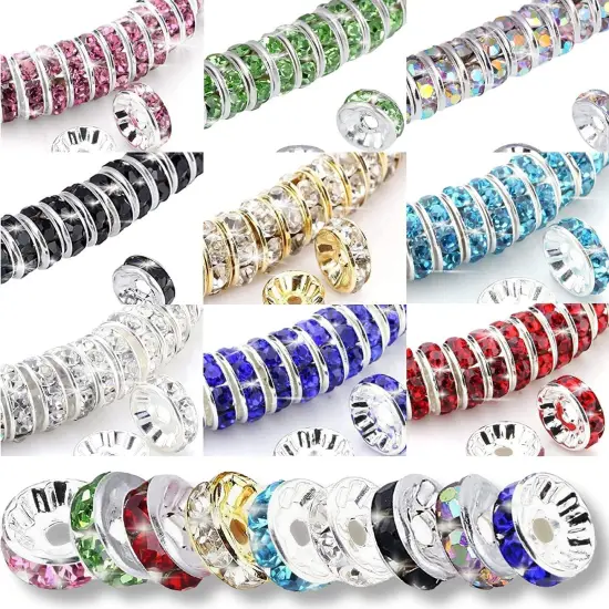 1080 Pcs 8mm Rhinestone Spacer Beads - Crystal Glass Beads for Jewelry Making, Available in 9 Colors, Ideal for Necklaces, Bracelets, and Pendants {2}