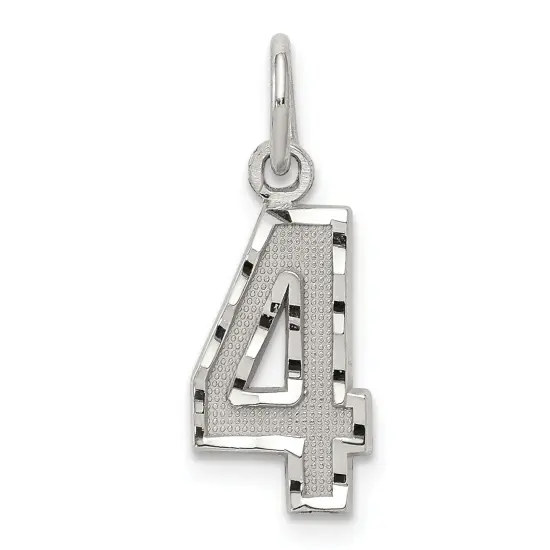 Sterling Silver Small #4 Charm Number Pendant Jewelry 20mm x 7mm {1}
