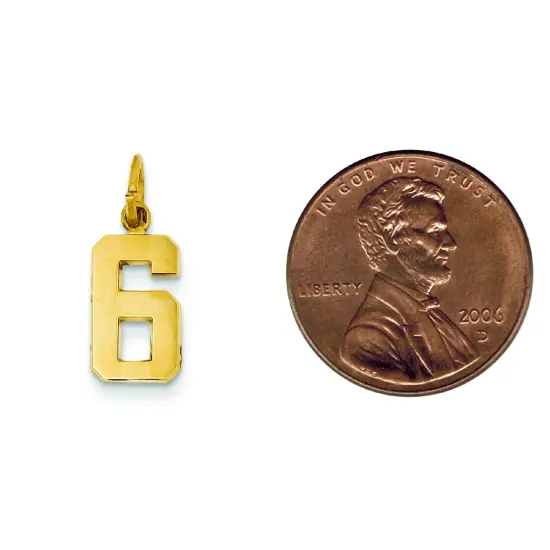 14K Gold Small Polished Number 6 Charm Pendant Jewelry 20mm x 7mm {2}