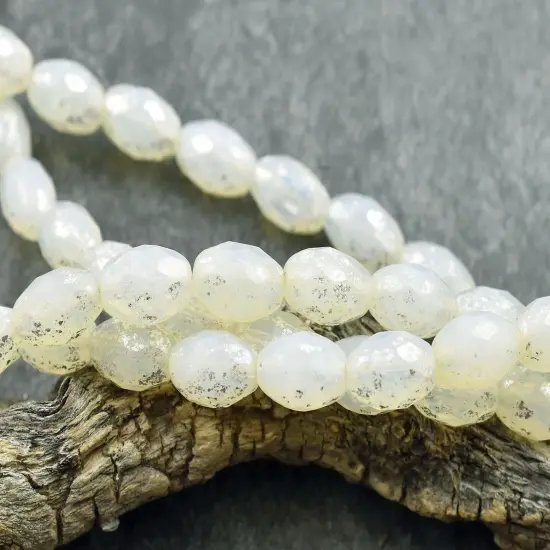 12x8mm Silver Mercury Washed Ivory Opal AB Faceted Oval Beads {5}