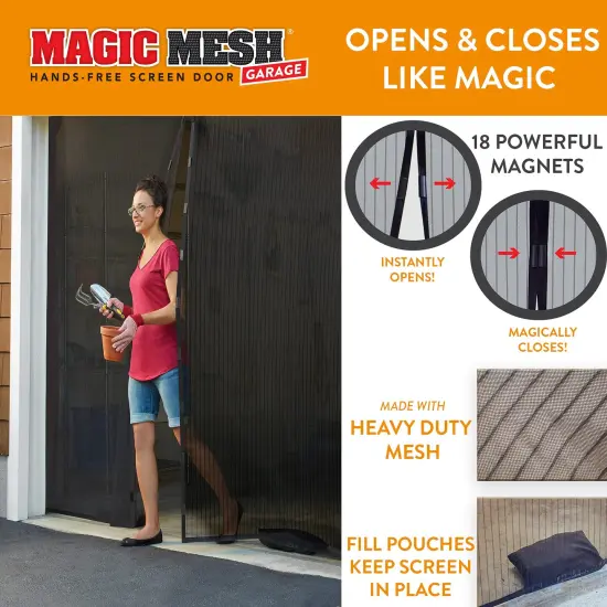 Magic Mesh Garage- Hands Free Magnetic Screen Door, Fits Single Garage Doors- 8 & 9 Foot {3}
