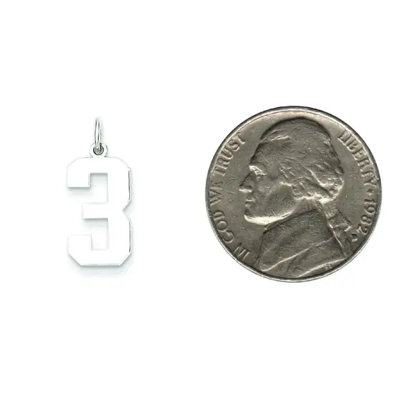 Sterling Silver Medium Polished Number 3 Charm Pendant Jewerly 21mm x 8mm {2}